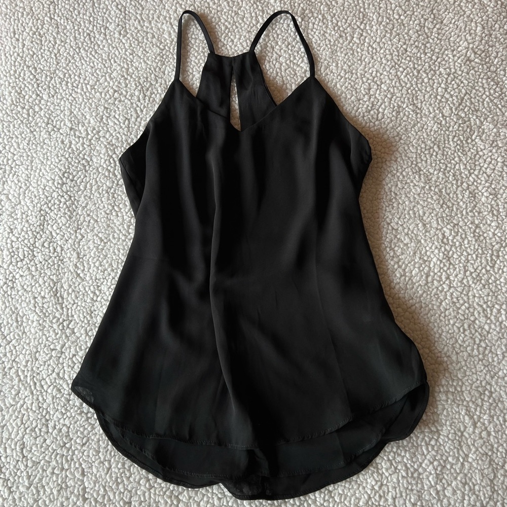 Maurice’s Black Chiffon V Neck Tank Top Size Small